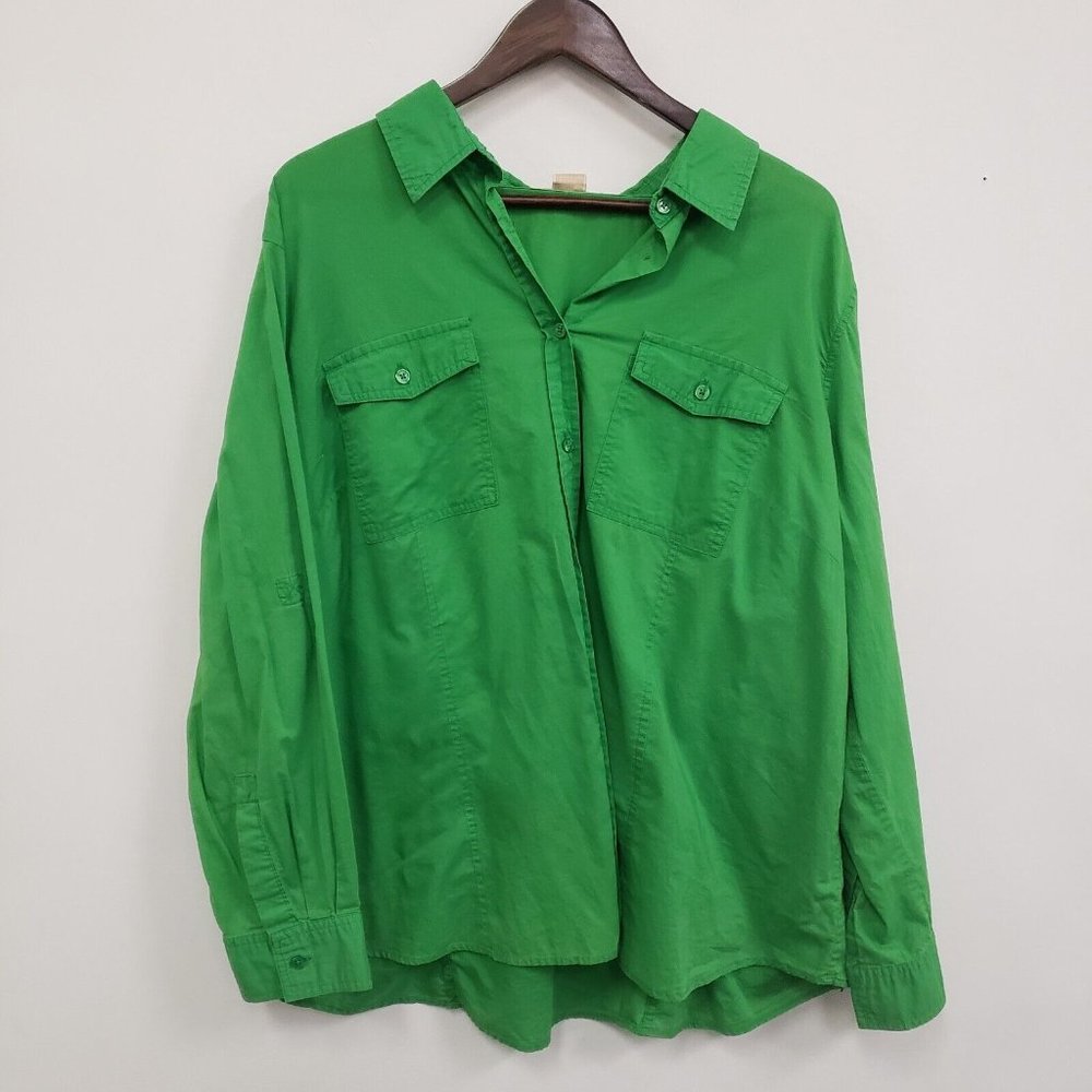 Michael Michael Kors Womens Long Sleeve Button Up Shirt Size 3X Green Collar